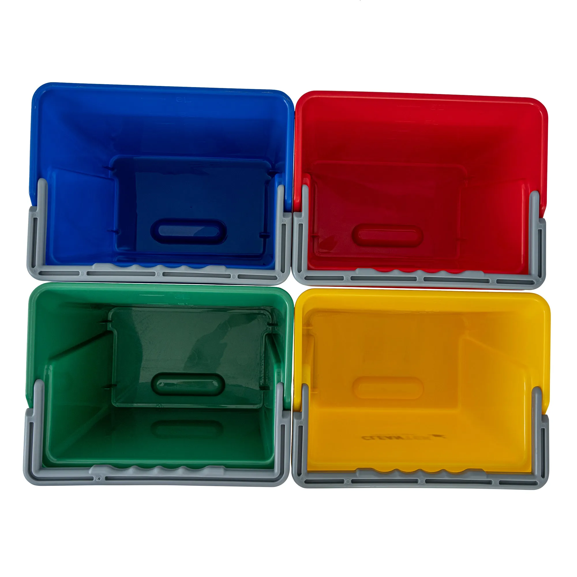 1 RW Clean 6 Qt Green Cleaning Bucket, 1 Blue Cleaning Bucket, 1 Red Cleaning Bucket and 1 Yellow Cleaning Bucket