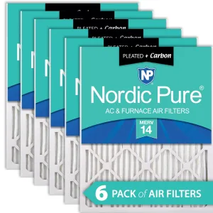 14x20x1 (13_1/2x19_1/2) Pleated Air Filters MERV 14 Plus Carbon 6 Pack
