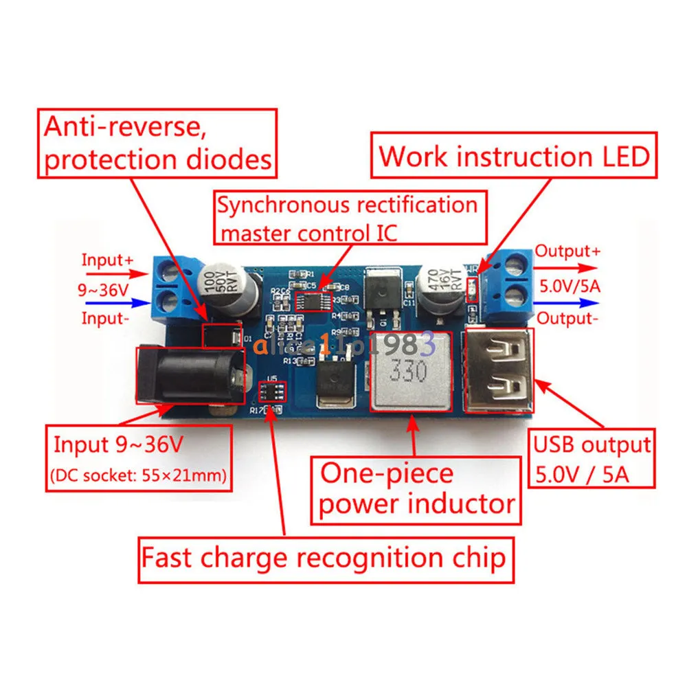 24V / 12V to 5V 5A Power Module DC-DC XY-3606 Buck Converter