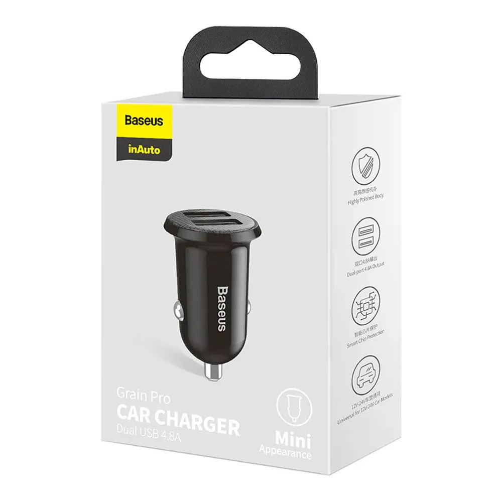 Baseus Grain Pro CCXML-U Car Charger 2x USB 4.8A Fast Charging - Black