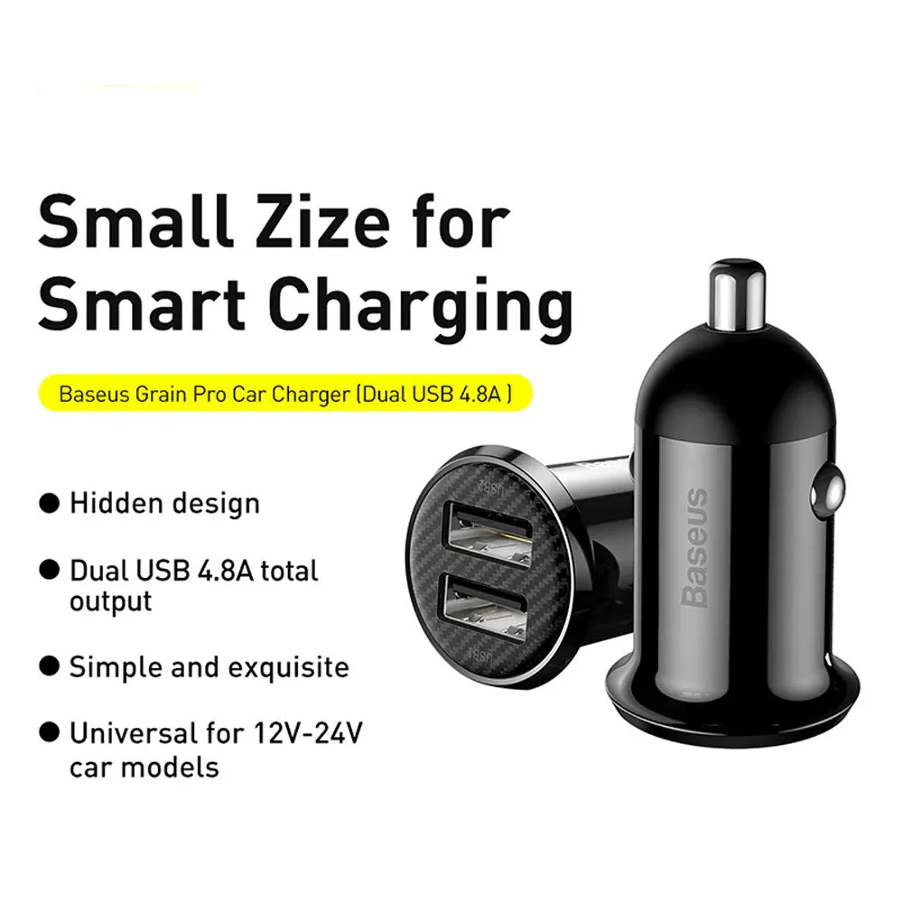 Baseus Grain Pro CCXML-U Car Charger 2x USB 4.8A Fast Charging - Black