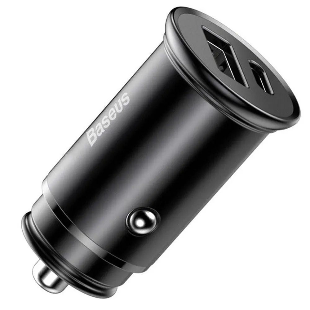 Baseus Square Metal BS-C16C Car Charger Type-C   USB 30W Fast Charging - Black