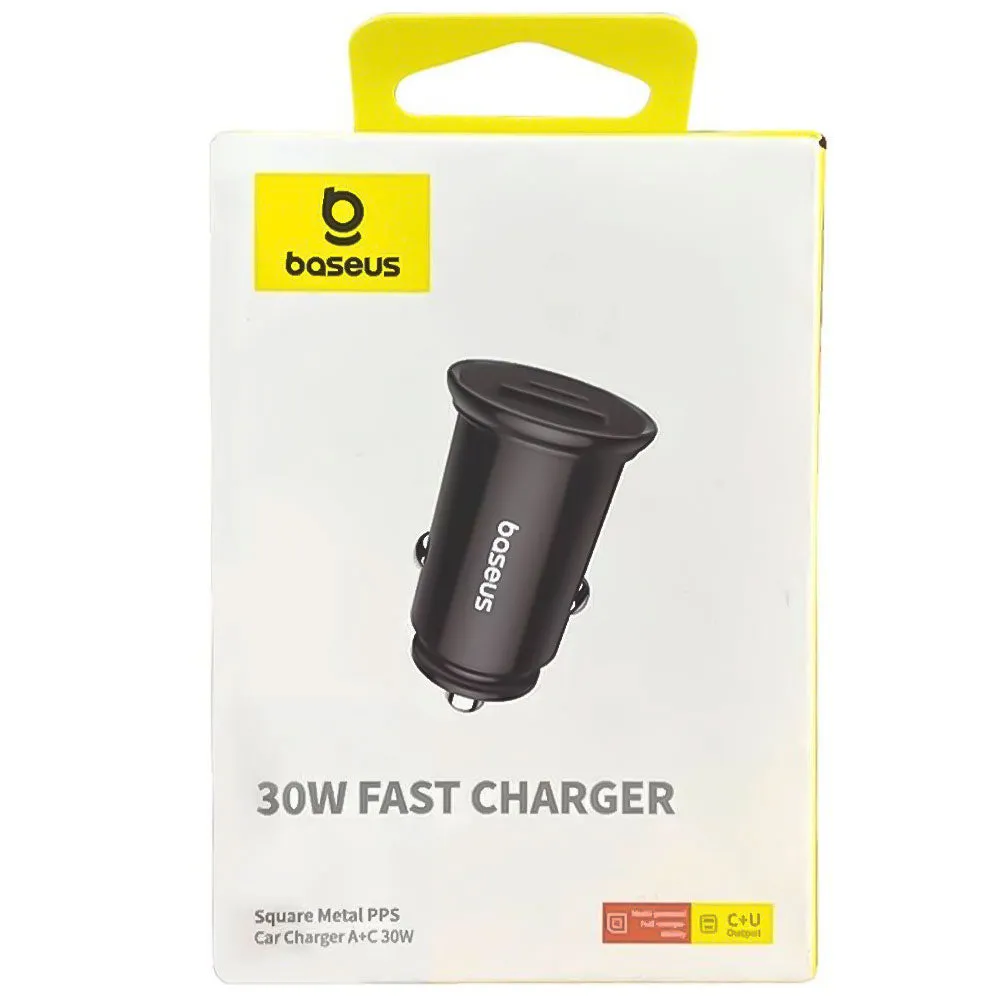 Baseus Square Metal BS-C16C Car Charger Type-C   USB 30W Fast Charging - Black