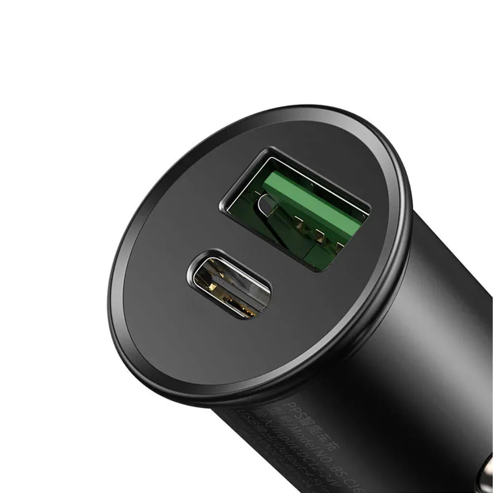 Baseus Square Metal BS-C16C Car Charger Type-C   USB 30W Fast Charging - Black