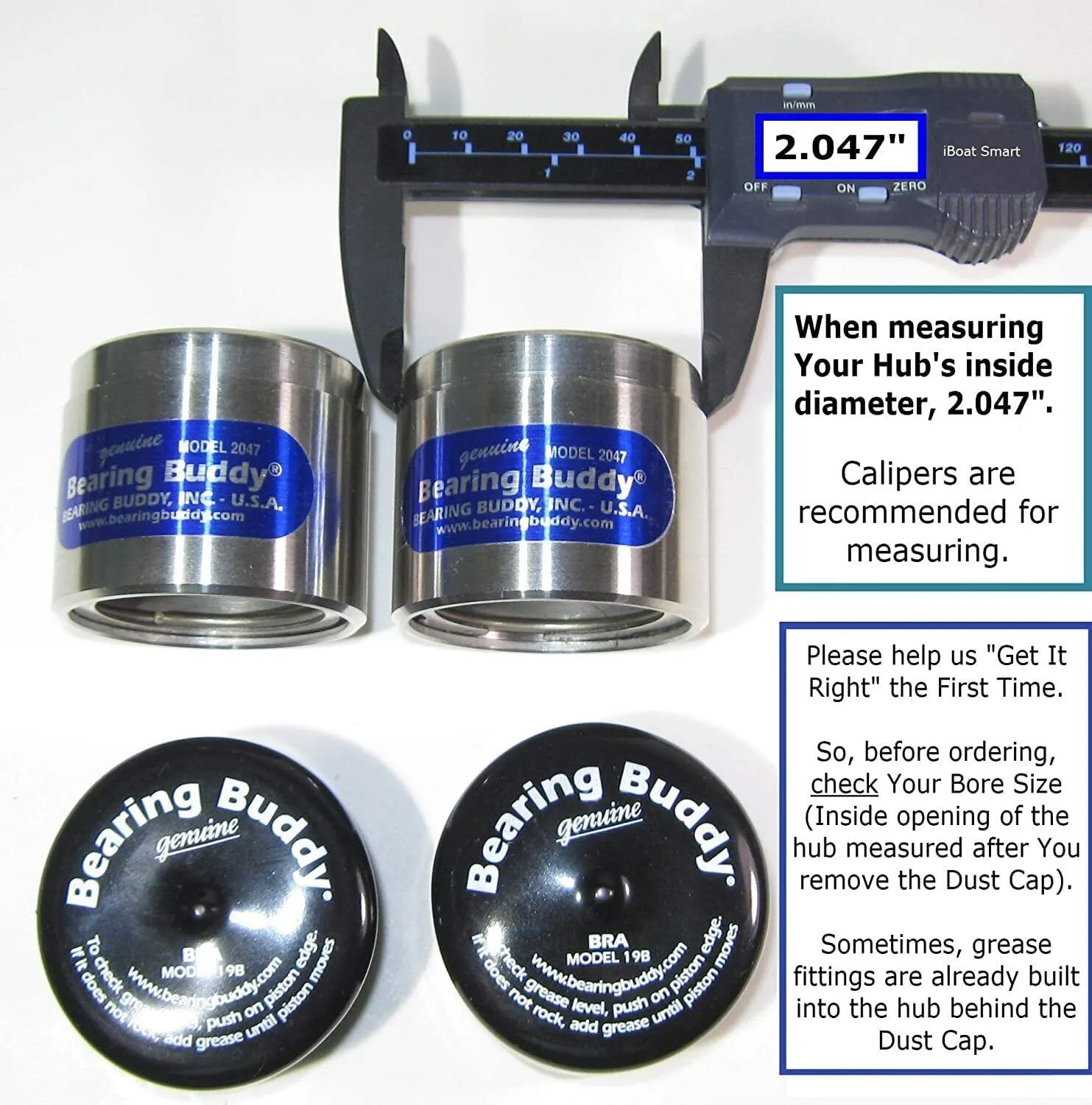 Bearing Buddy Wheel Bearing Protectors with Bra, Pair, Chrome, 2.047"