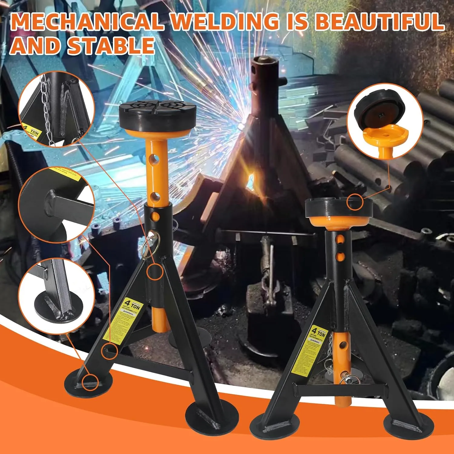 BESTOOL Heavy Duty Jack Stands 4 ton, Jack Stand with Security Locking Pins 8,000 lbs Capacity, 2 Pack (Black)