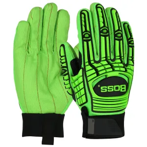 Boss 120-MP2100/M Green Corded Cotton Palm and Spandex Back  TPR Impact Protection