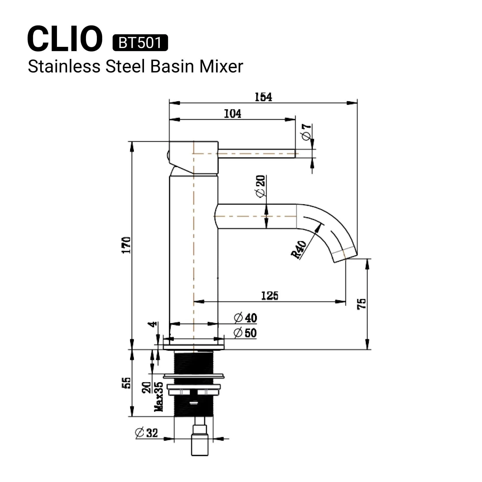 CLIO Round Basin Mixer Chrome
