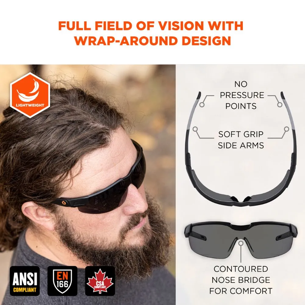 Ergodyne 50068 DELLENGER-AFS Smoke Lens Matte Black Anti-Fog & Scratch-Resistant Glasses Adj. Temp.