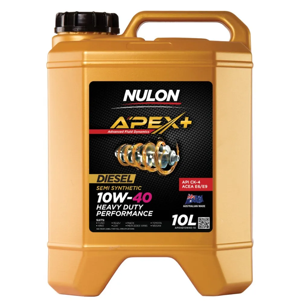 Nulon Apex  10W-40 Heavy Duty Performance Semi Synthetic CK-4/E6/E9 Diesel Engine Oil - 10L - APXHD10W40-10