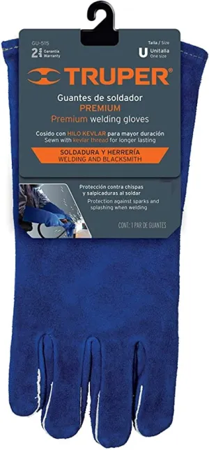 TRUPER Heavy Duty Leather Welding and Blacksmith Gloves, Long Safety Cuff. One-Size with Reinforced Palm and sewn with Kevar Thread - 15246