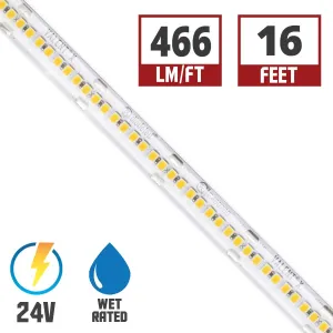 Valent X Wet Location High Density LED Strip Light, 16ft Reel, 2400K, 469 Lumens per Ft, 24V