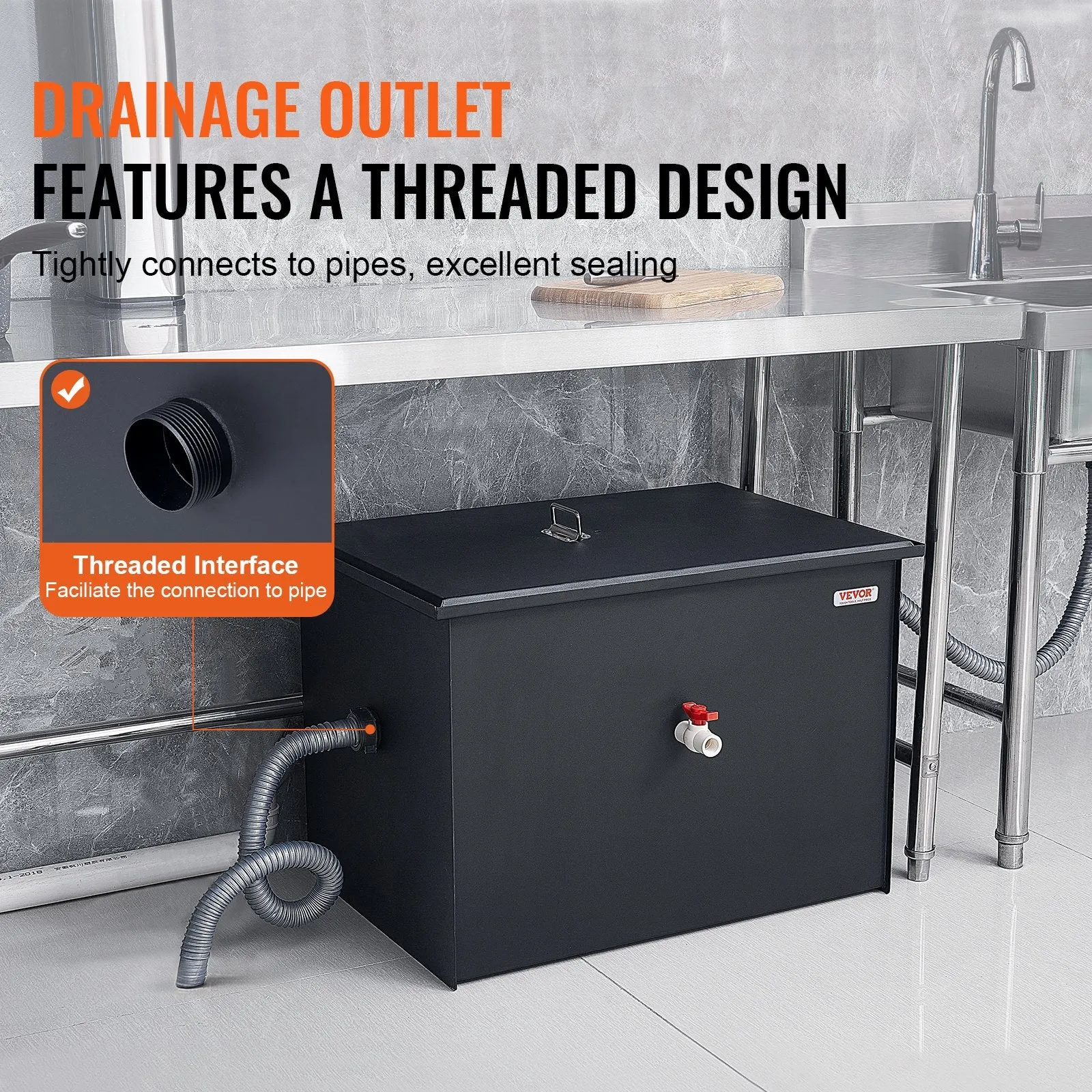 Vevor Grease Trap 50 Lbs Capacity 19.28 GPM Carbon Steel Commercial Wastewater Oil Interceptor New